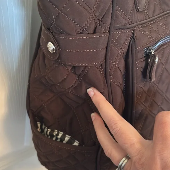 Vera Bradley Large Brown Quilted Shoulder / Tote Bag with Zebra Print Interior - Picture 5 of 11